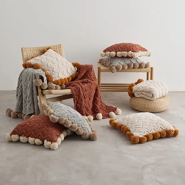 Boho Throw With Pom Poms