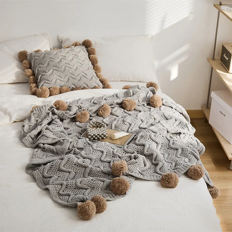 Boho Throw With Pom Poms