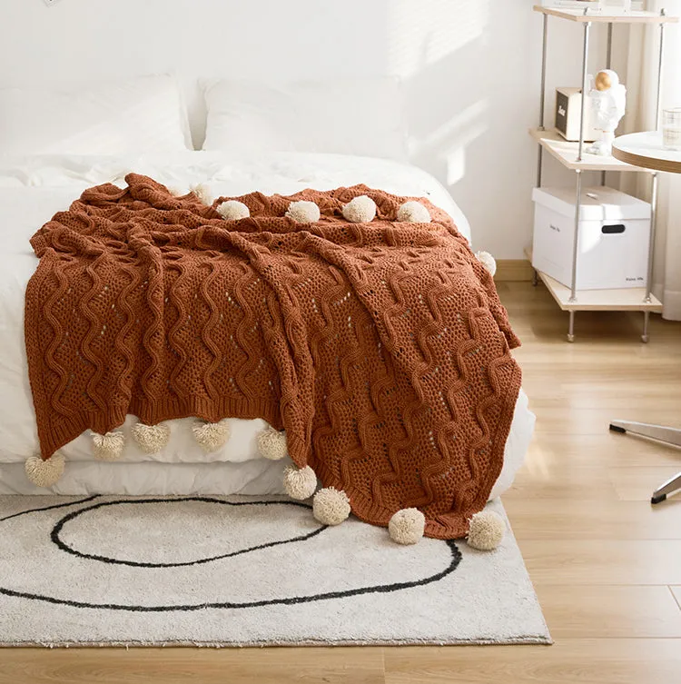 Boho Throw With Pom Poms