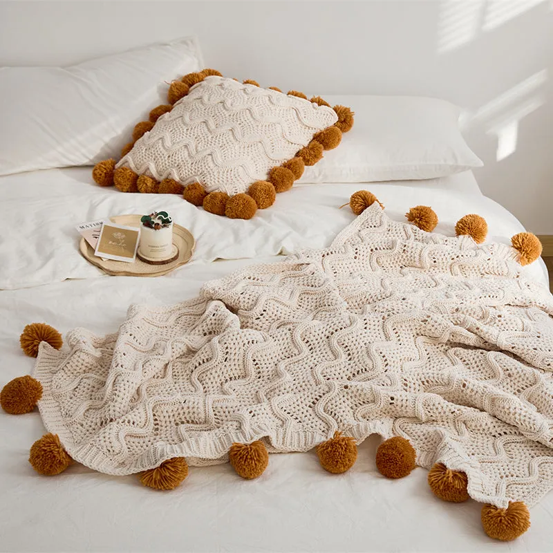 Boho Throw With Pom Poms