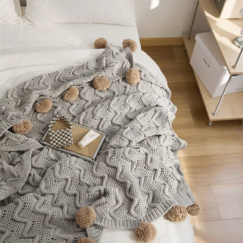 Boho Throw With Pom Poms