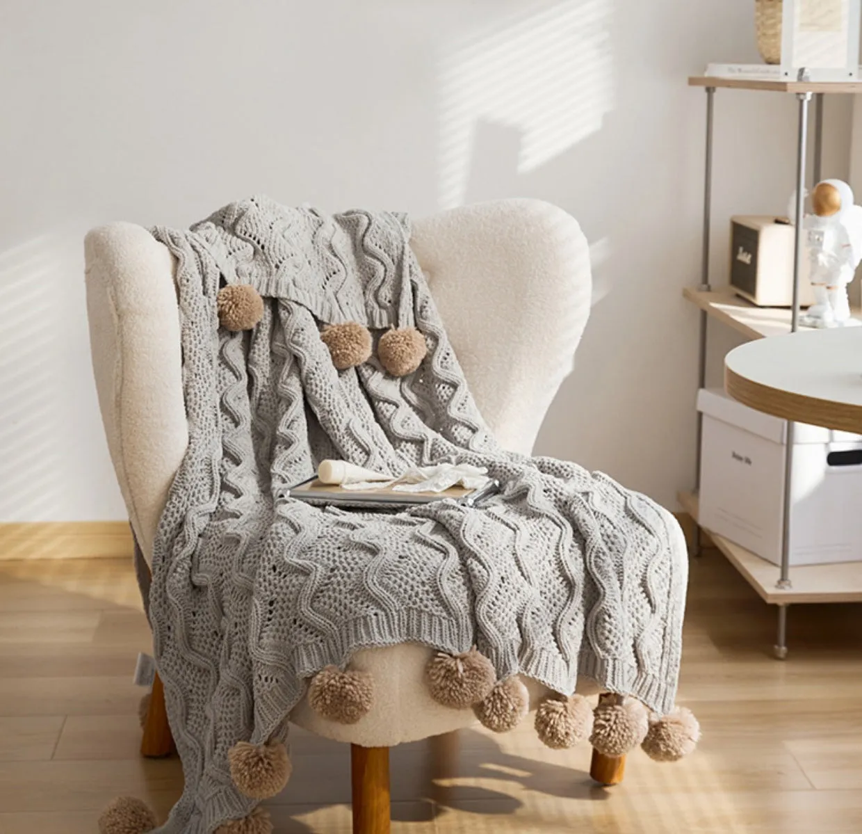 Boho Throw With Pom Poms