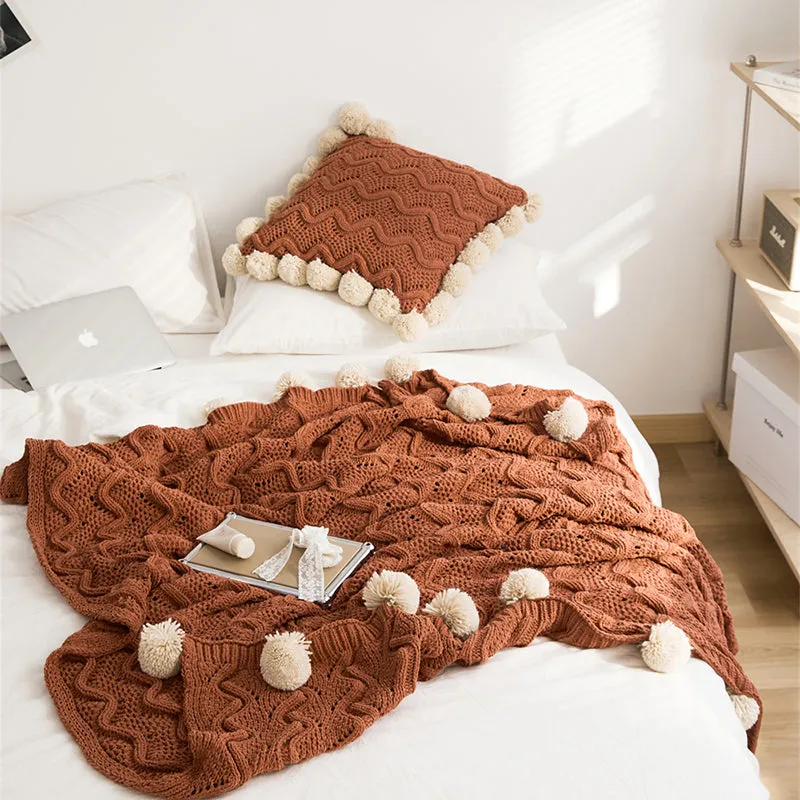 Boho Throw With Pom Poms