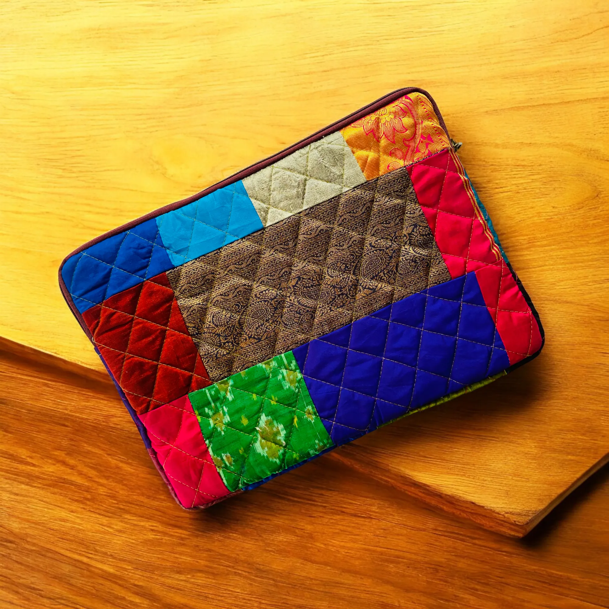 Bright Indian Weaves Patchwork Quilted Laptop Sleeve- 8 sizes available- Functional, Stylish
