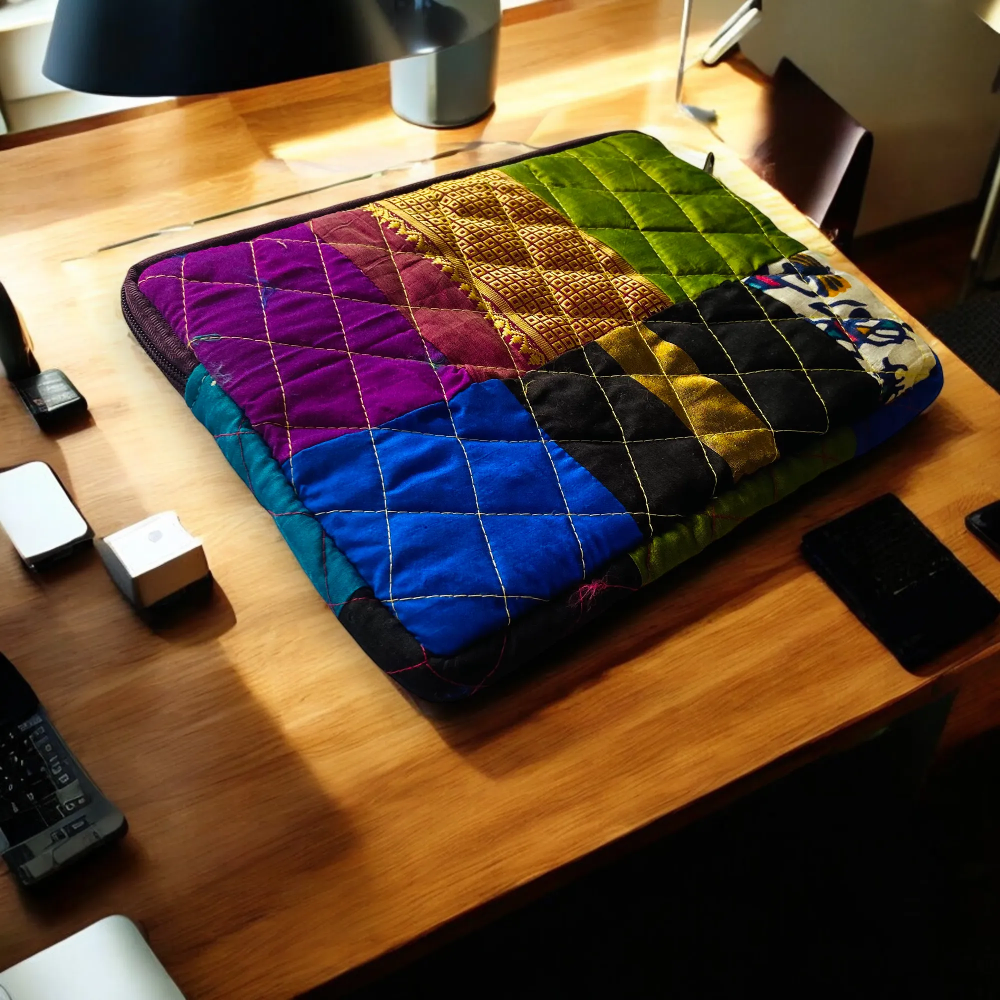 Bright Indian Weaves Patchwork Quilted Laptop Sleeve- 8 sizes available- Functional, Stylish