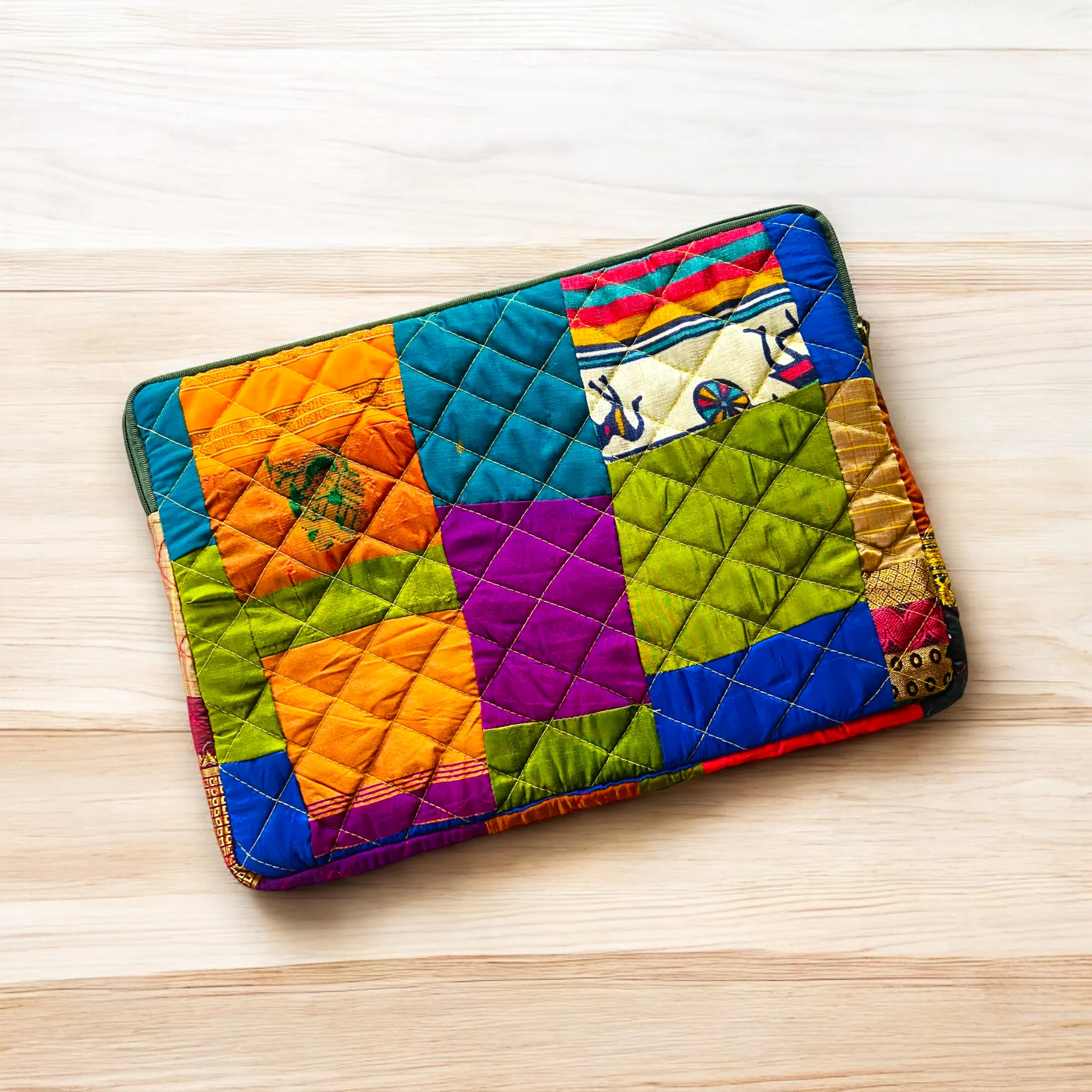 Bright Indian Weaves Patchwork Quilted Laptop Sleeve- 8 sizes available- Functional, Stylish