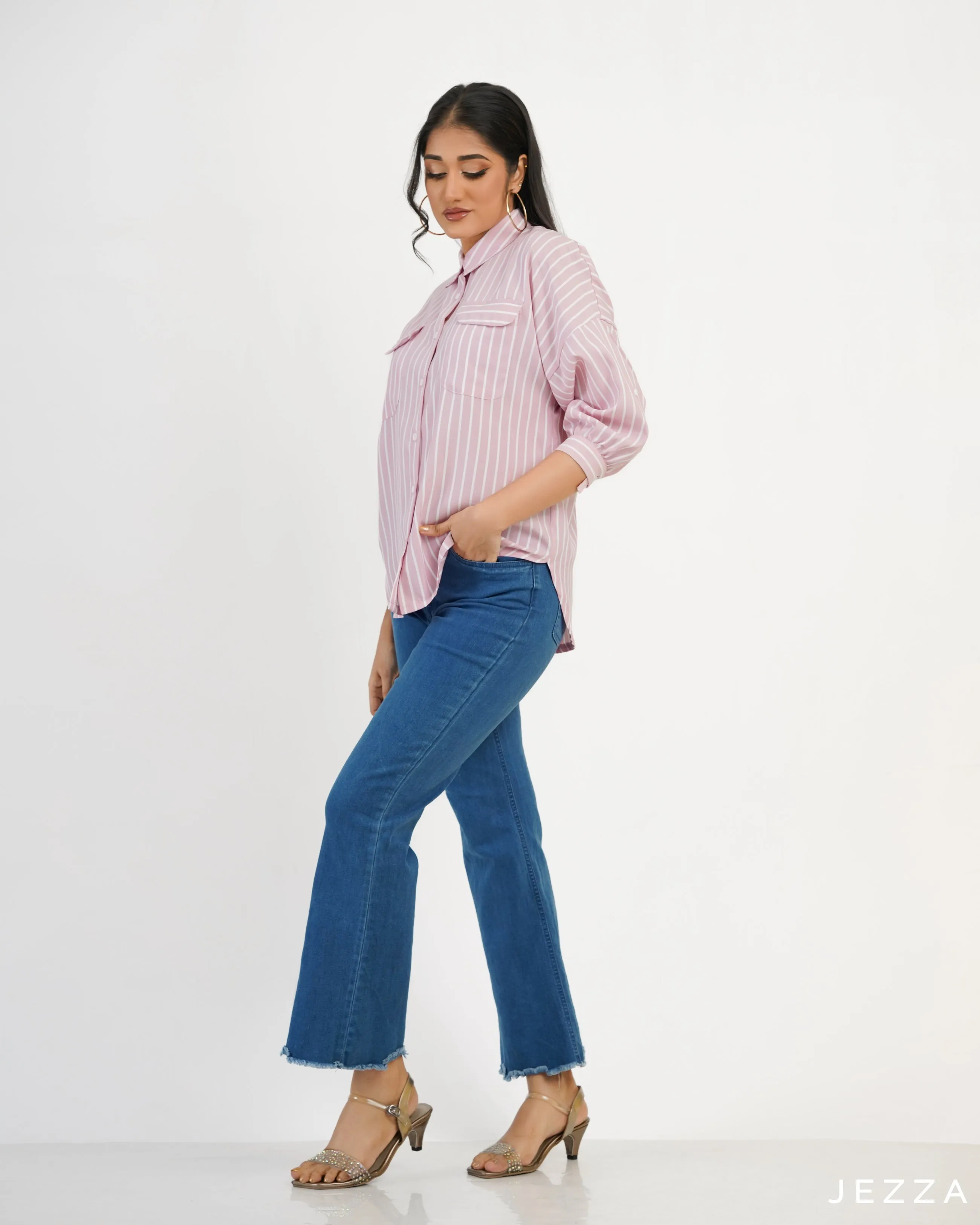 Button Down Polyester Top 57731