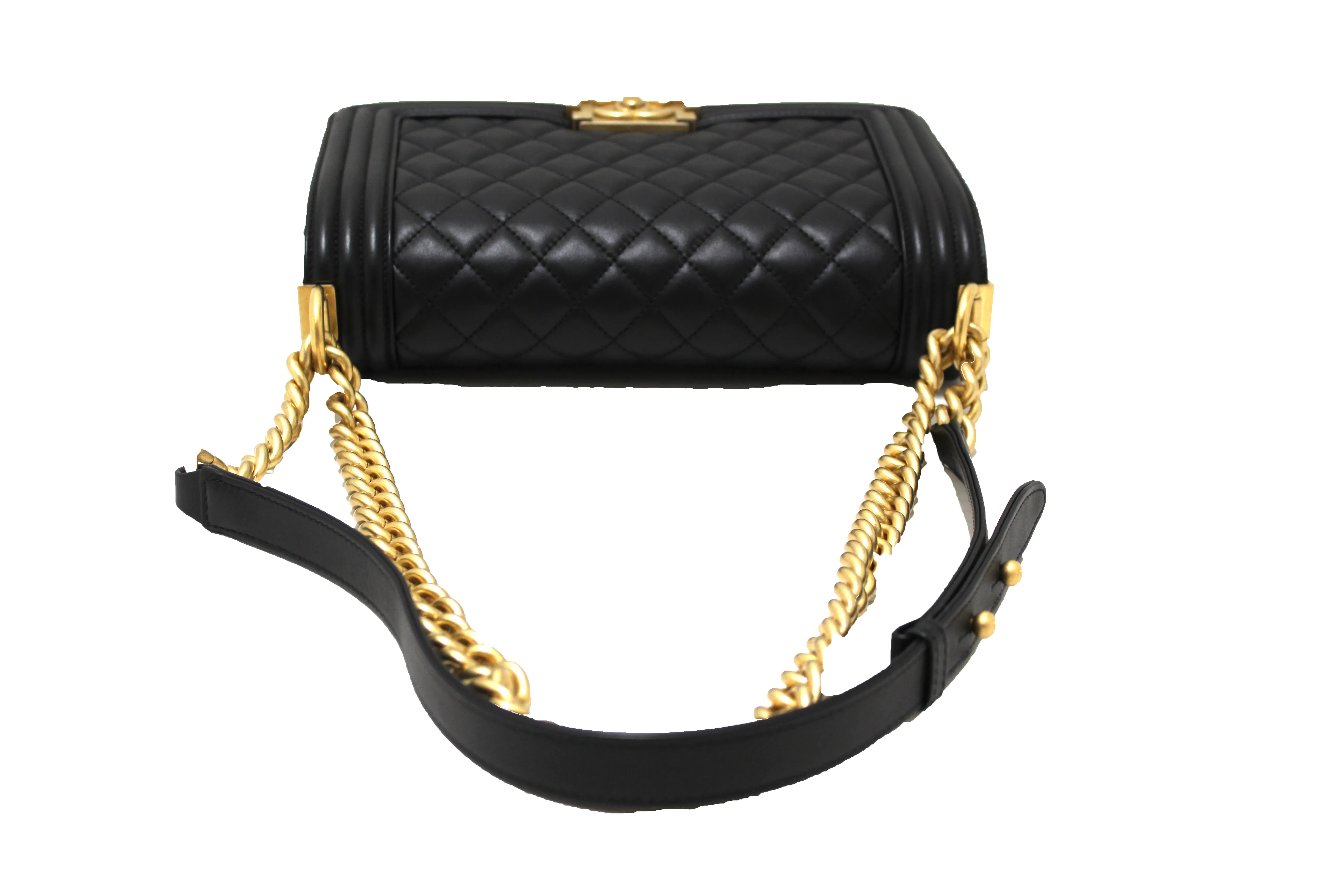 Chanel Black Quilted Lambskin Leather Medium Boy Shoulder Bag