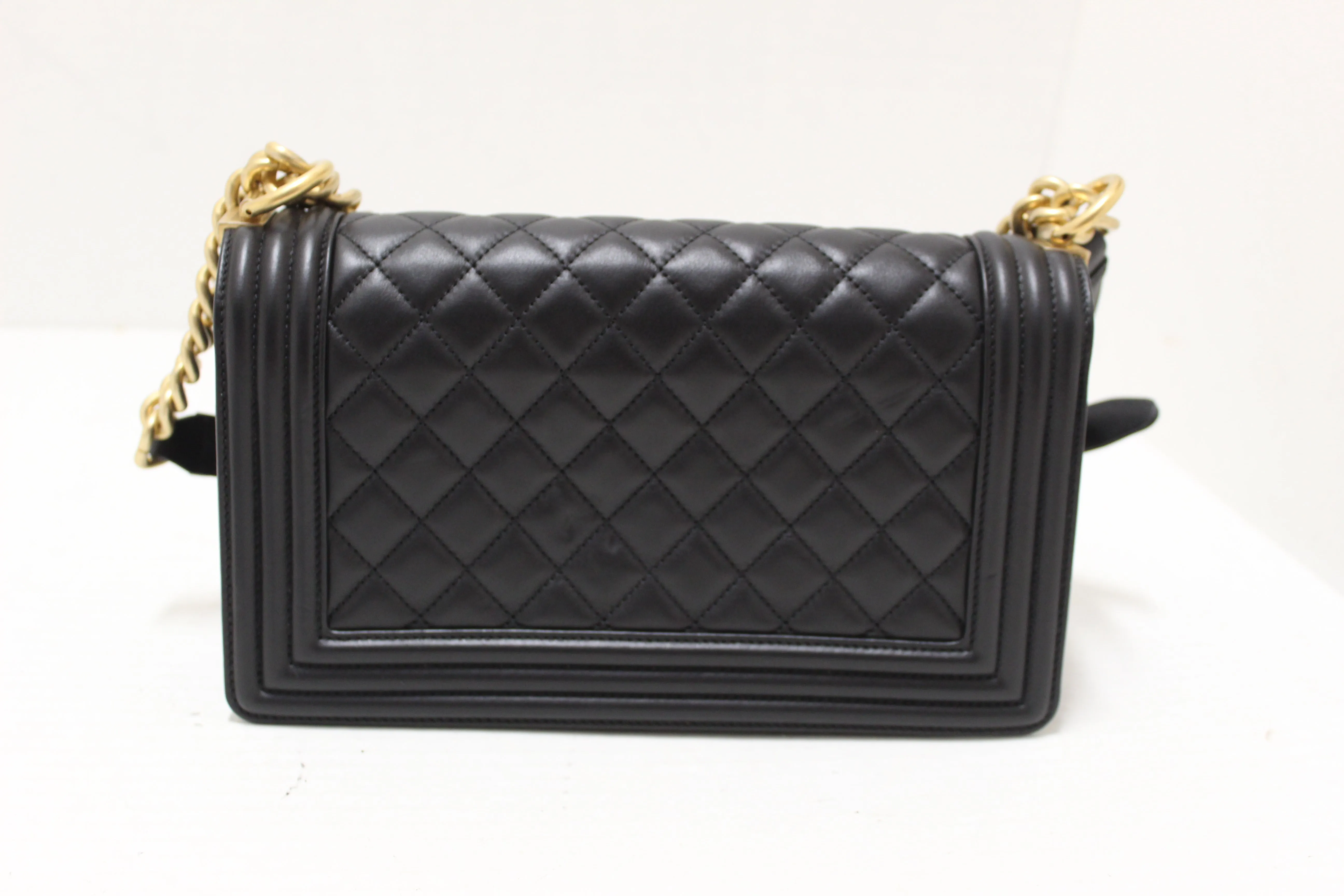 Chanel Black Quilted Lambskin Leather Medium Boy Shoulder Bag