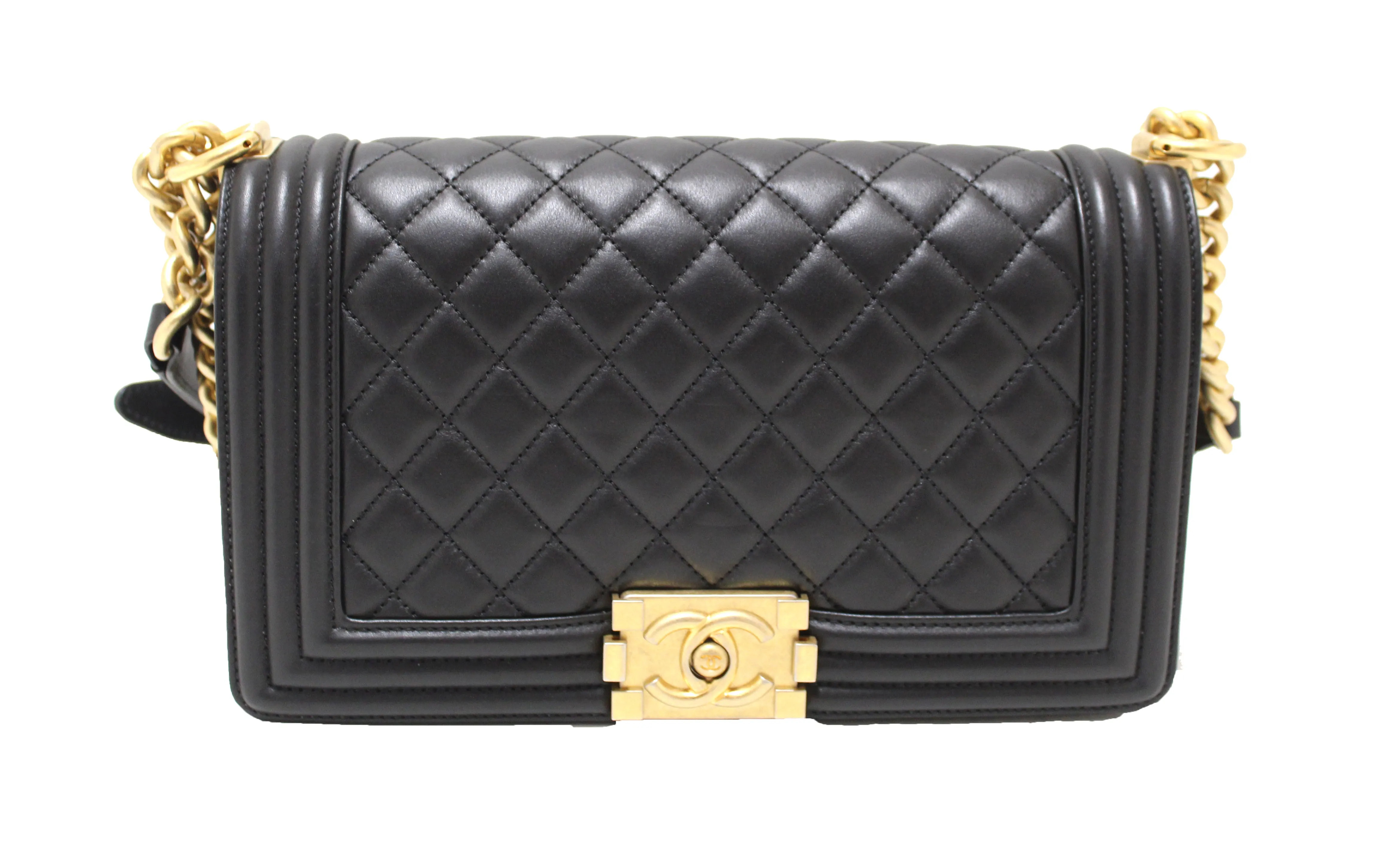 Chanel Black Quilted Lambskin Leather Medium Boy Shoulder Bag