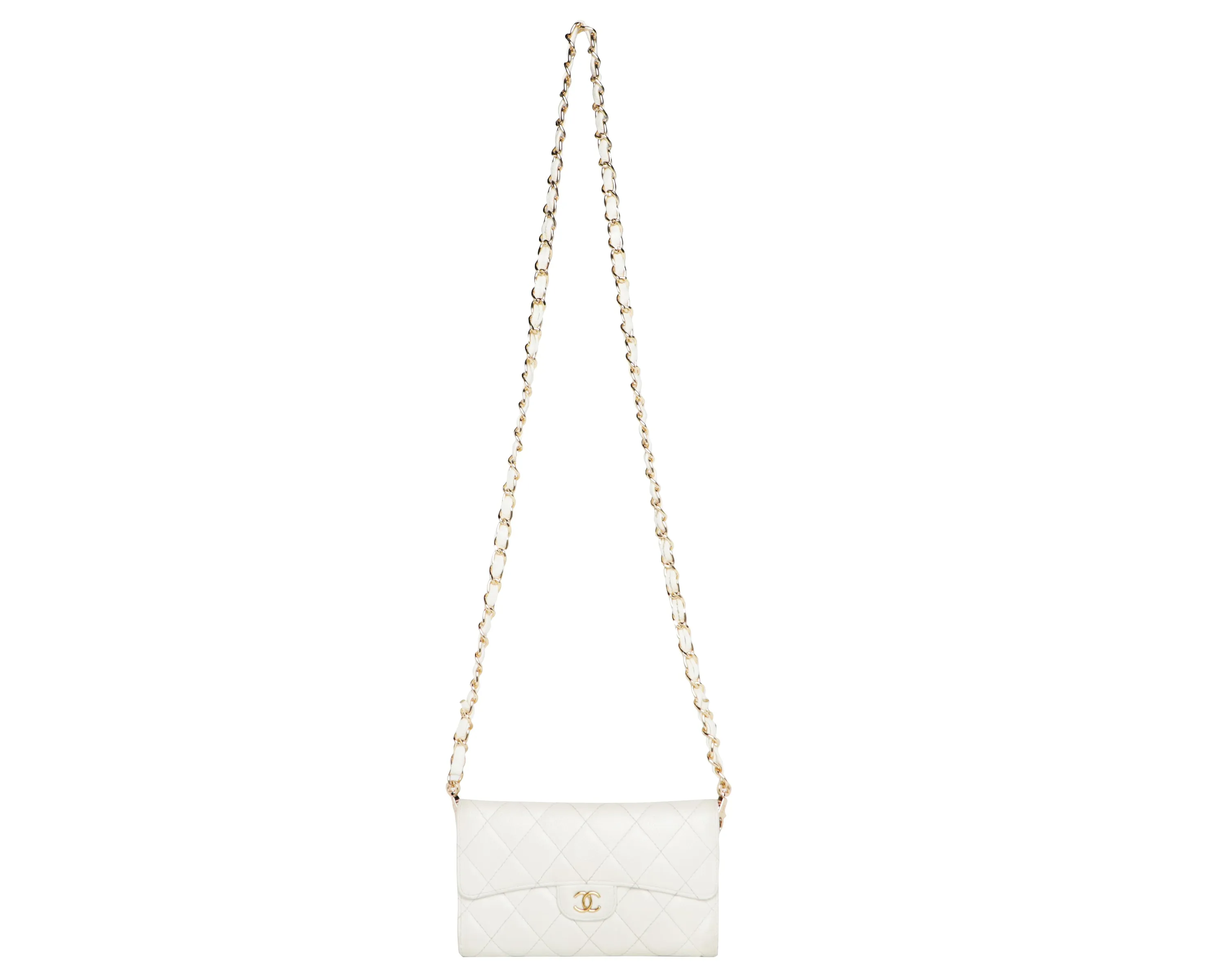 Chanel Matelasse Quilt Leather Wallet on a Chain - Milk