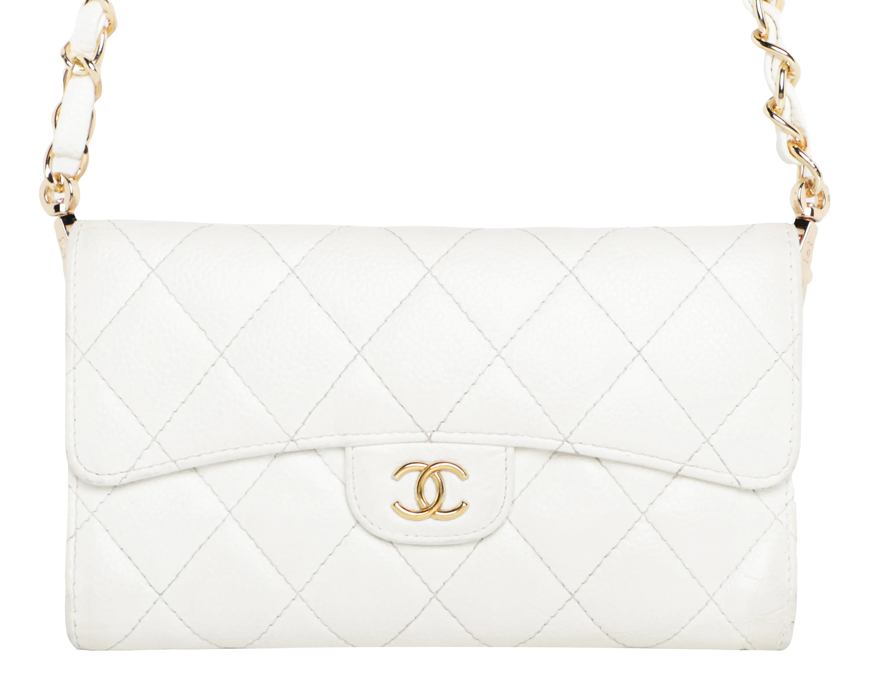 Chanel Matelasse Quilt Leather Wallet on a Chain - Milk