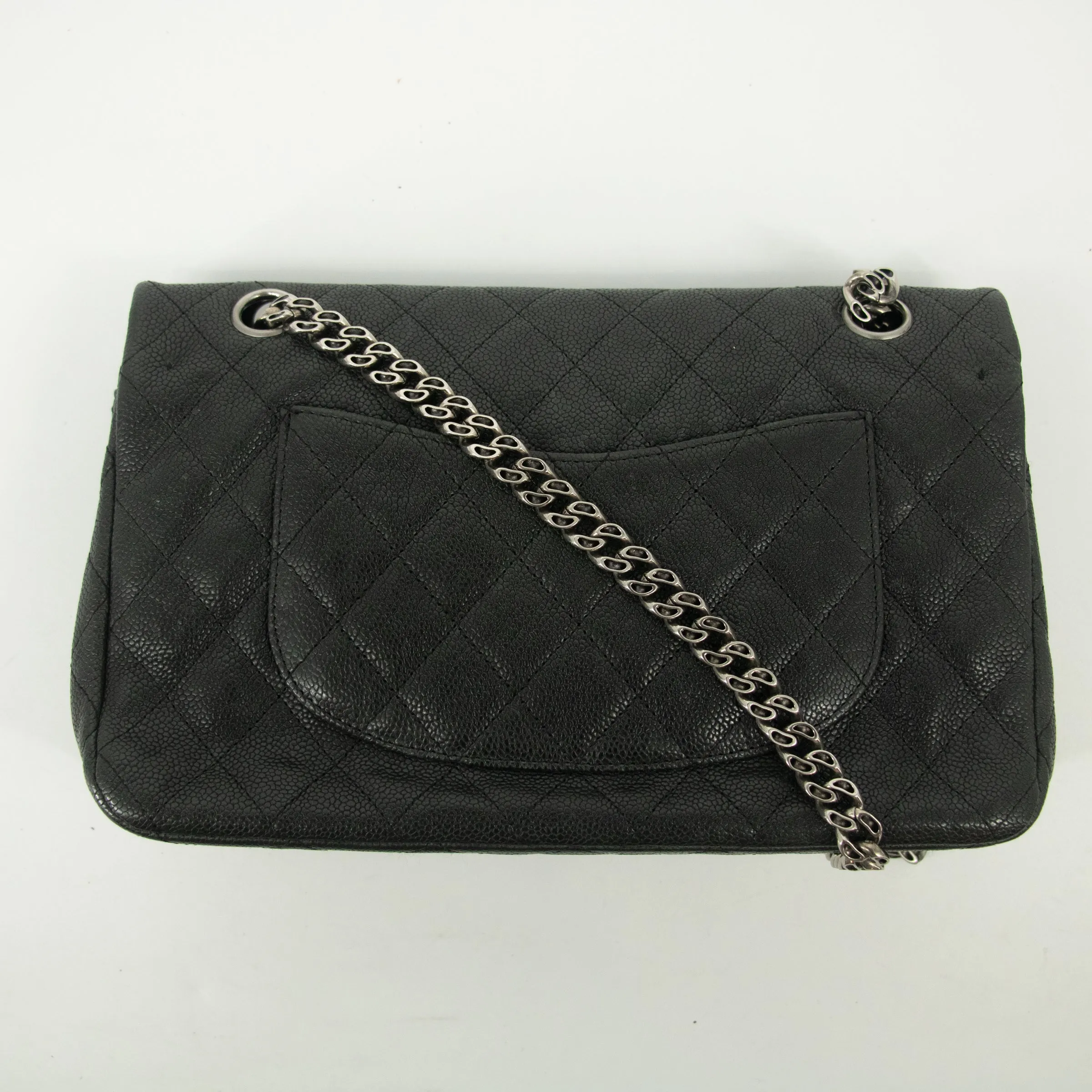 Chanel Matlasse Caviar Skin 2.55 Double Flap Chain Shoulder Bag Black #2534