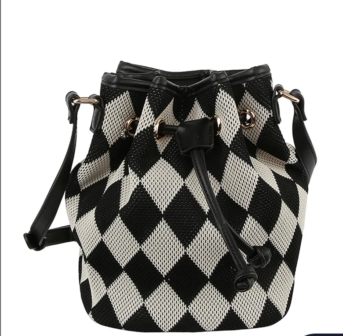 Check Print Drawstring Bag