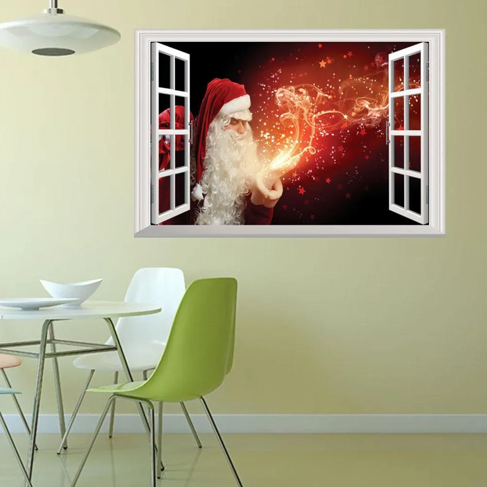 Christmas 3D Fake Window Self-adhesive Removable Santa Claus Wall Stickers