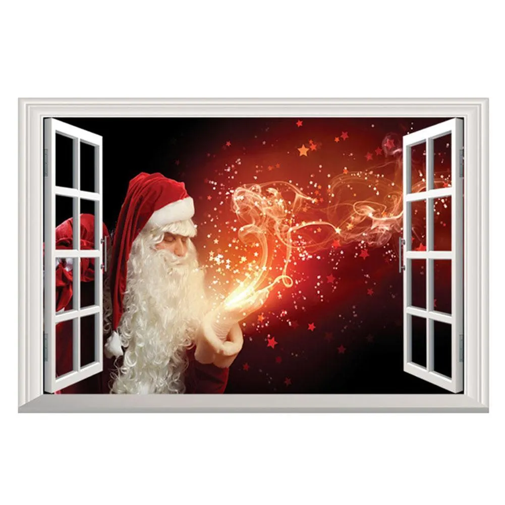 Christmas 3D Fake Window Self-adhesive Removable Santa Claus Wall Stickers