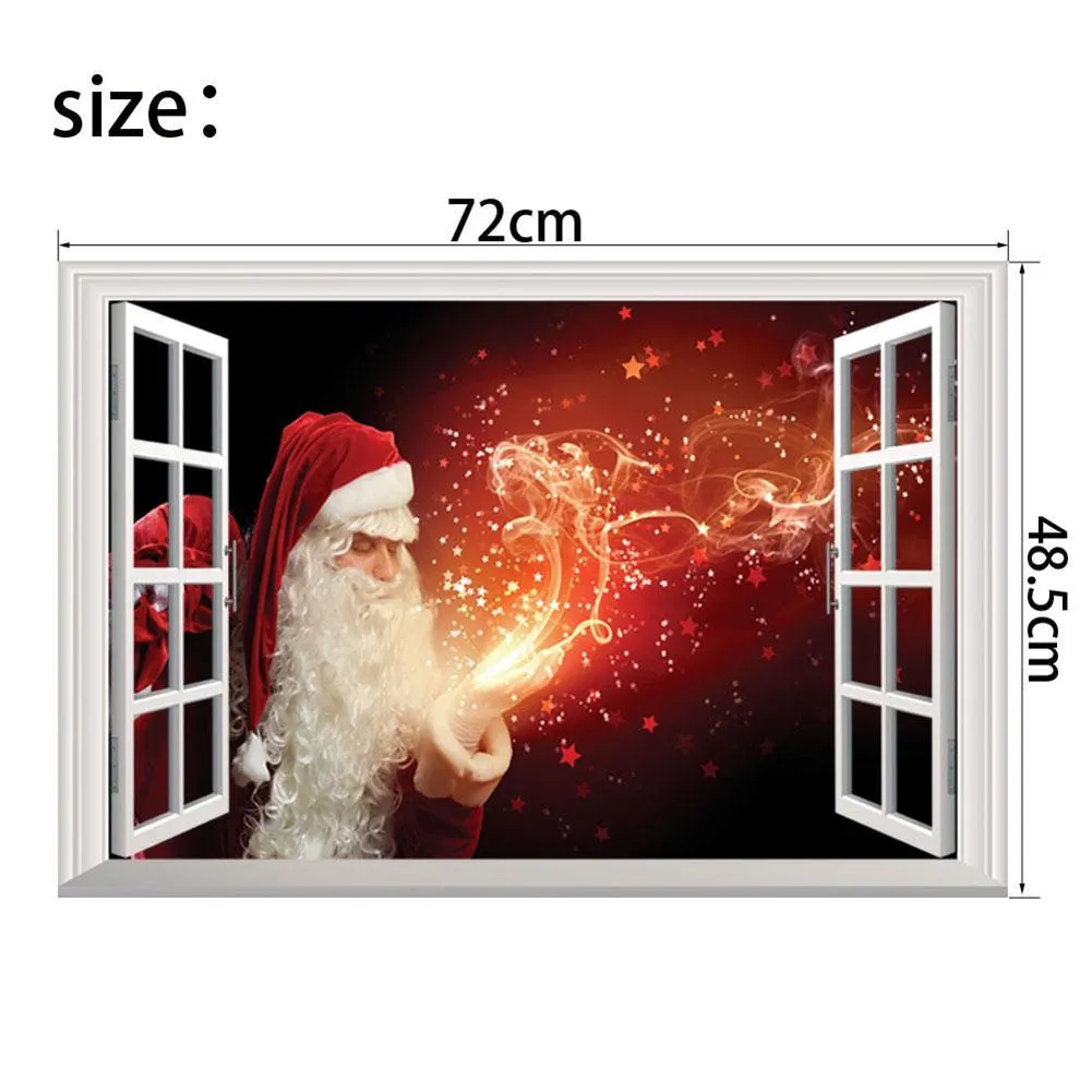 Christmas 3D Fake Window Self-adhesive Removable Santa Claus Wall Stickers