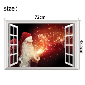 Christmas 3D Fake Window Self-adhesive Removable Santa Claus Wall Stickers