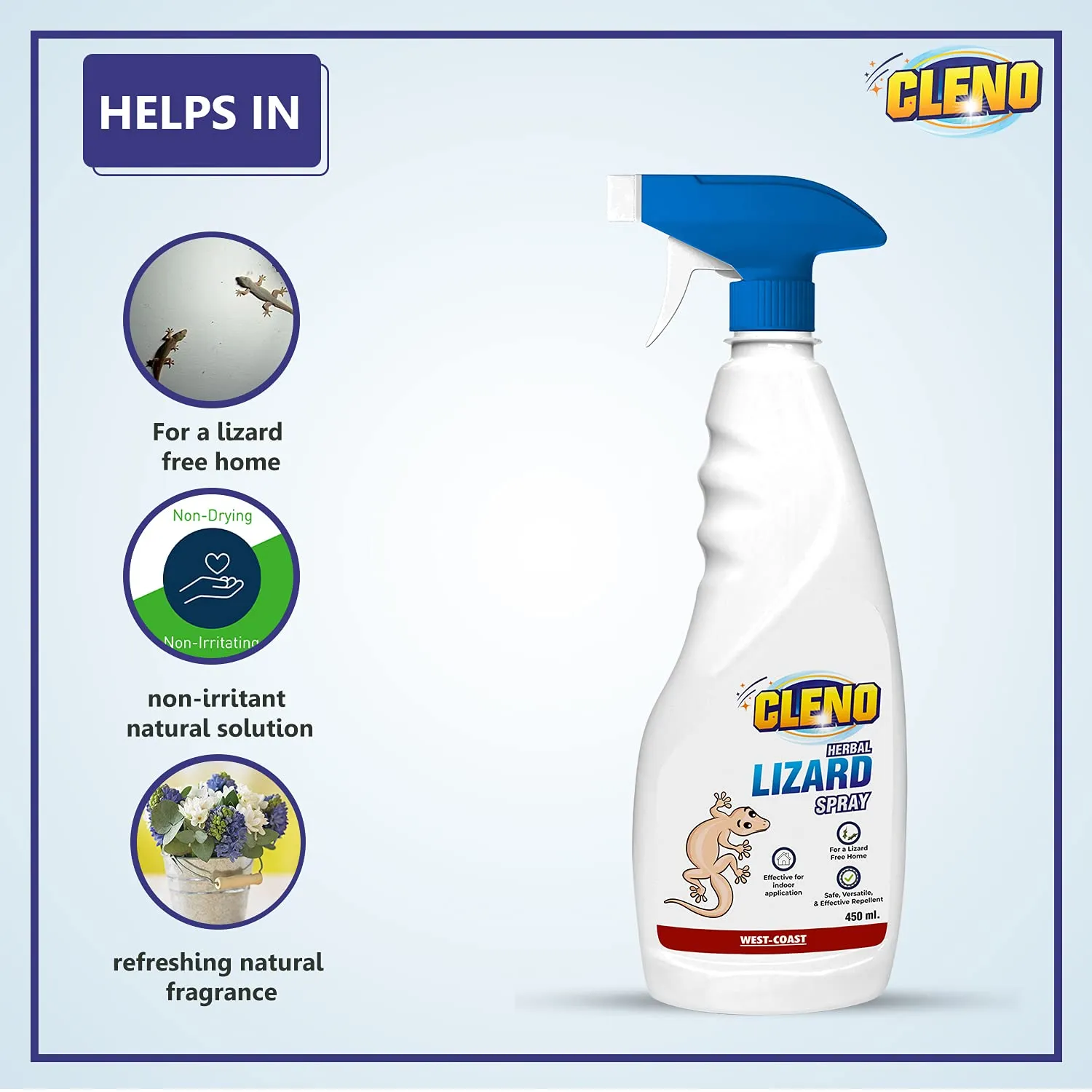 Cleno Herbal Lizard Repellent Spray | Completely Herbal | Made with Camphor, Lavender Oil & Eucalyptus Oil | Eco-friendly & Biodegradable | Baby-Safe, Skin-Safe – 450ml (Pack of 3) (Ready to Use)