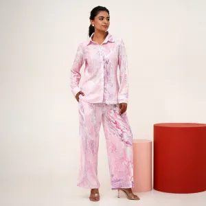 Co-Ord Set For Women | Marble Printed | Plant Based Silk | Pink & Purple