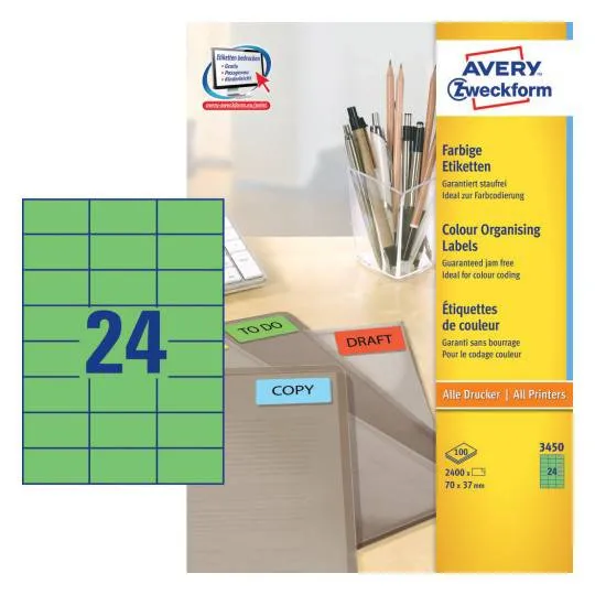 Coloured labels 70 x 37 mm Green