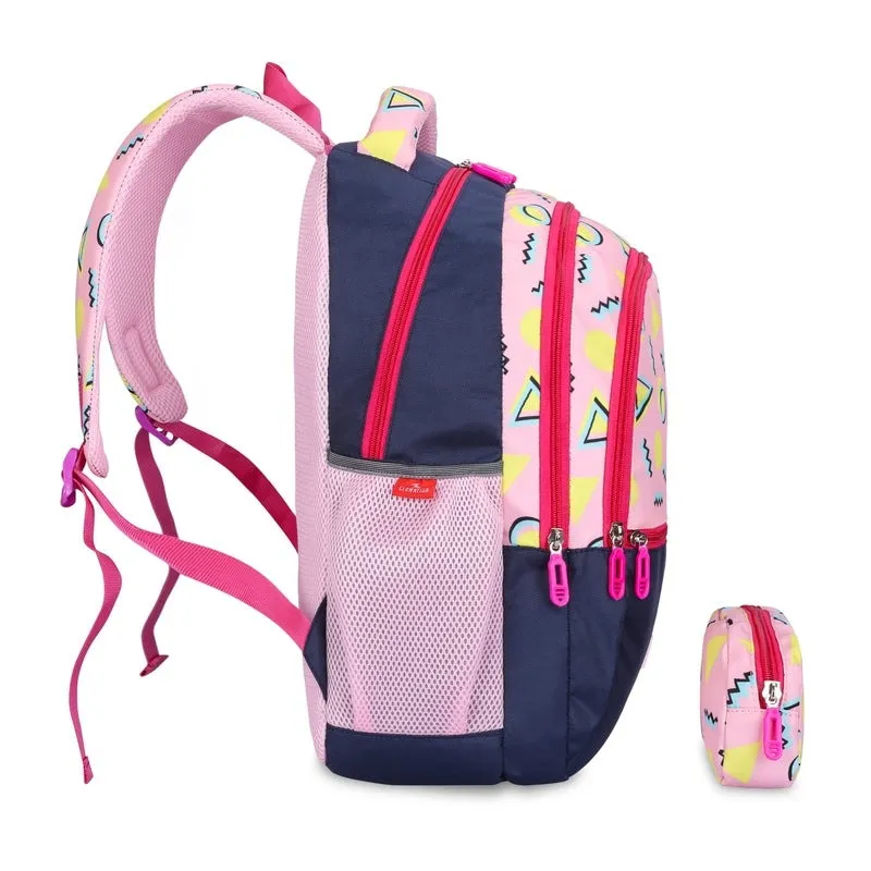 Combo: Clownfish Edutrek Series School Backpack & Pencil Pouch | 33.5 L | Rose Pink