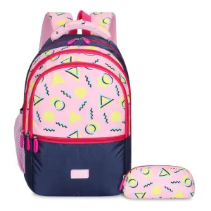 Combo: Clownfish Edutrek Series School Backpack & Pencil Pouch | 33.5 L | Rose Pink
