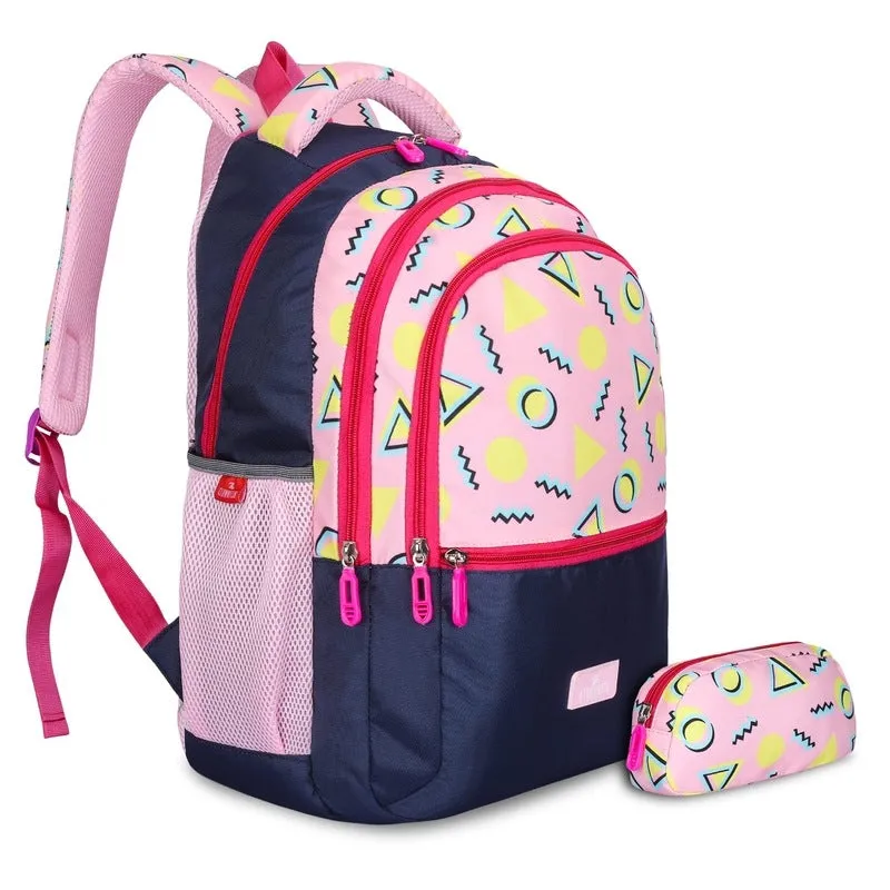 Combo: Clownfish Edutrek Series School Backpack & Pencil Pouch | 33.5 L | Rose Pink