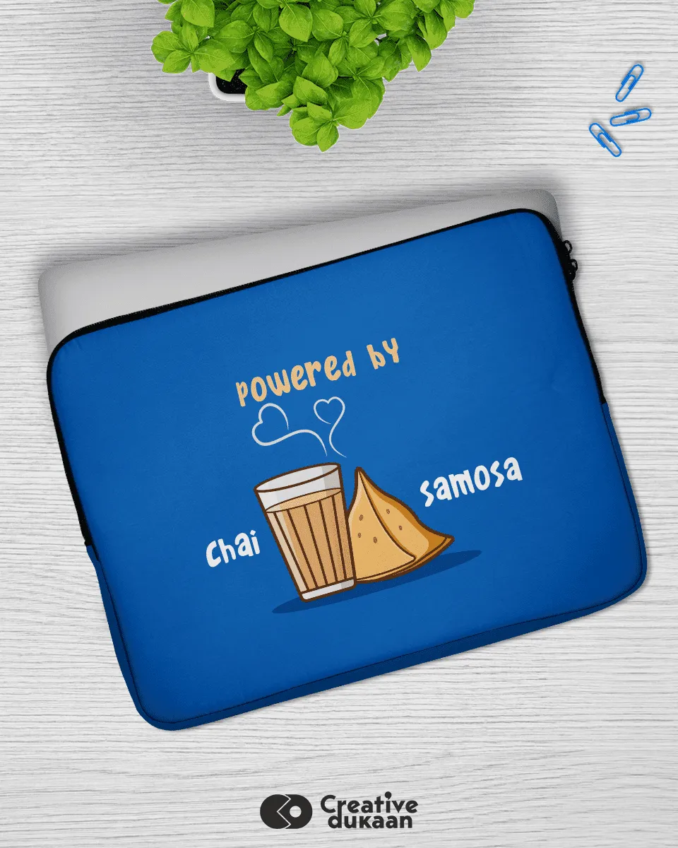 Cool Blue Laptop Sleeves with Text "Chai Samosa"