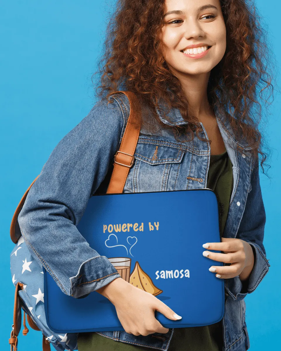 Cool Blue Laptop Sleeves with Text "Chai Samosa"