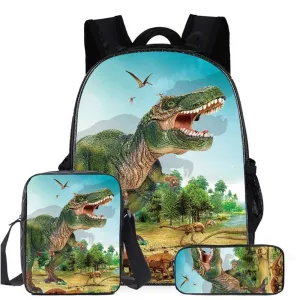 Cool Dinosaur Backpack Set for Elementary School Kids Chic Boys Durable Bookbag Shoulder Bag