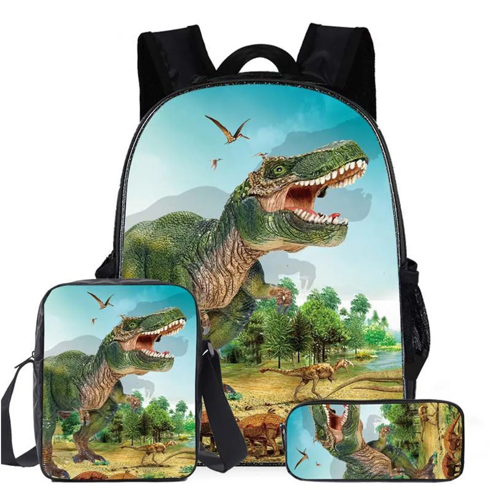 Cool Dinosaur Backpack Set for Elementary School Kids Chic Boys Durable Bookbag Shoulder Bag