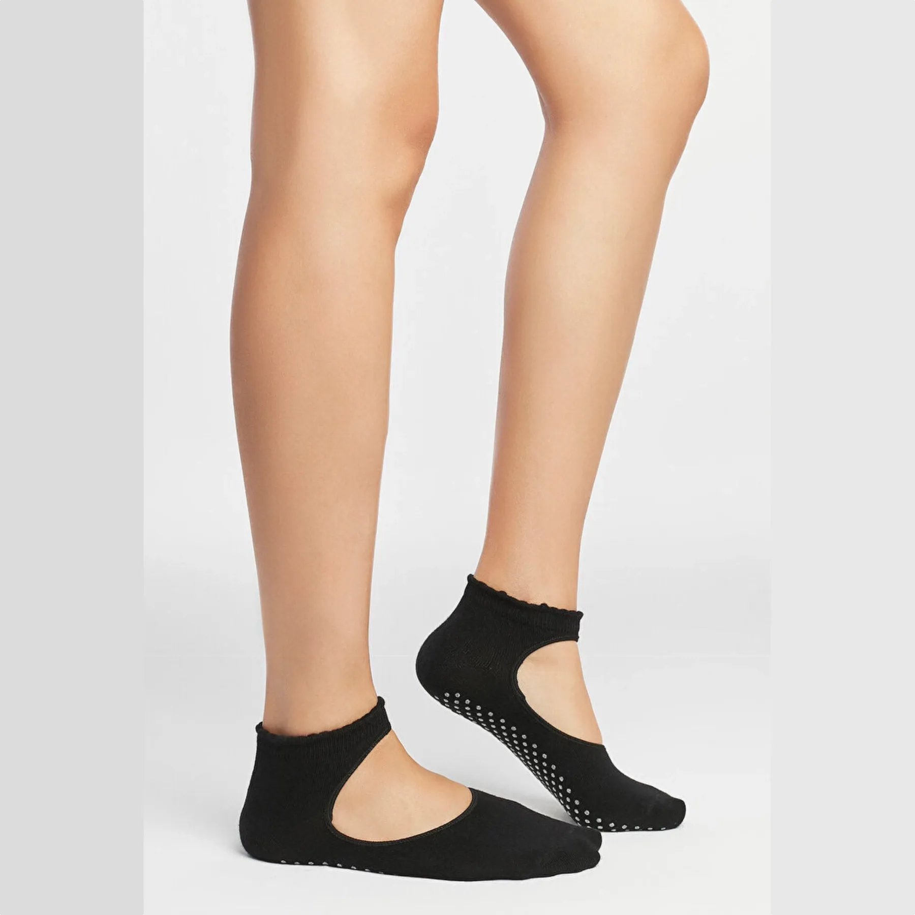 Cotton, Anti-Slip, Black, Ankle Strap, Yoga, Pilates Socks
