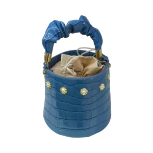 Croc-Embossed Bucket Bag with Ruched Handle