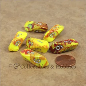 D6 Crystal Toxic Dice 6pc Set - Yellow Red with Silver Numbers