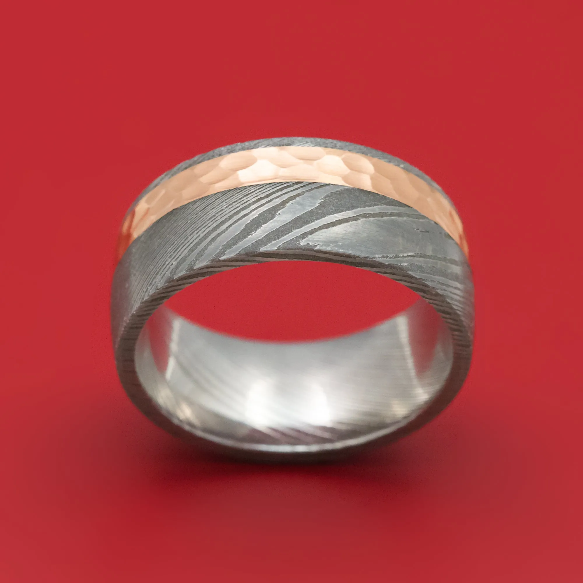 Damascus Steel Ring And 14k Gold Wedding Band Genuine Craftsmanship Custom Made
