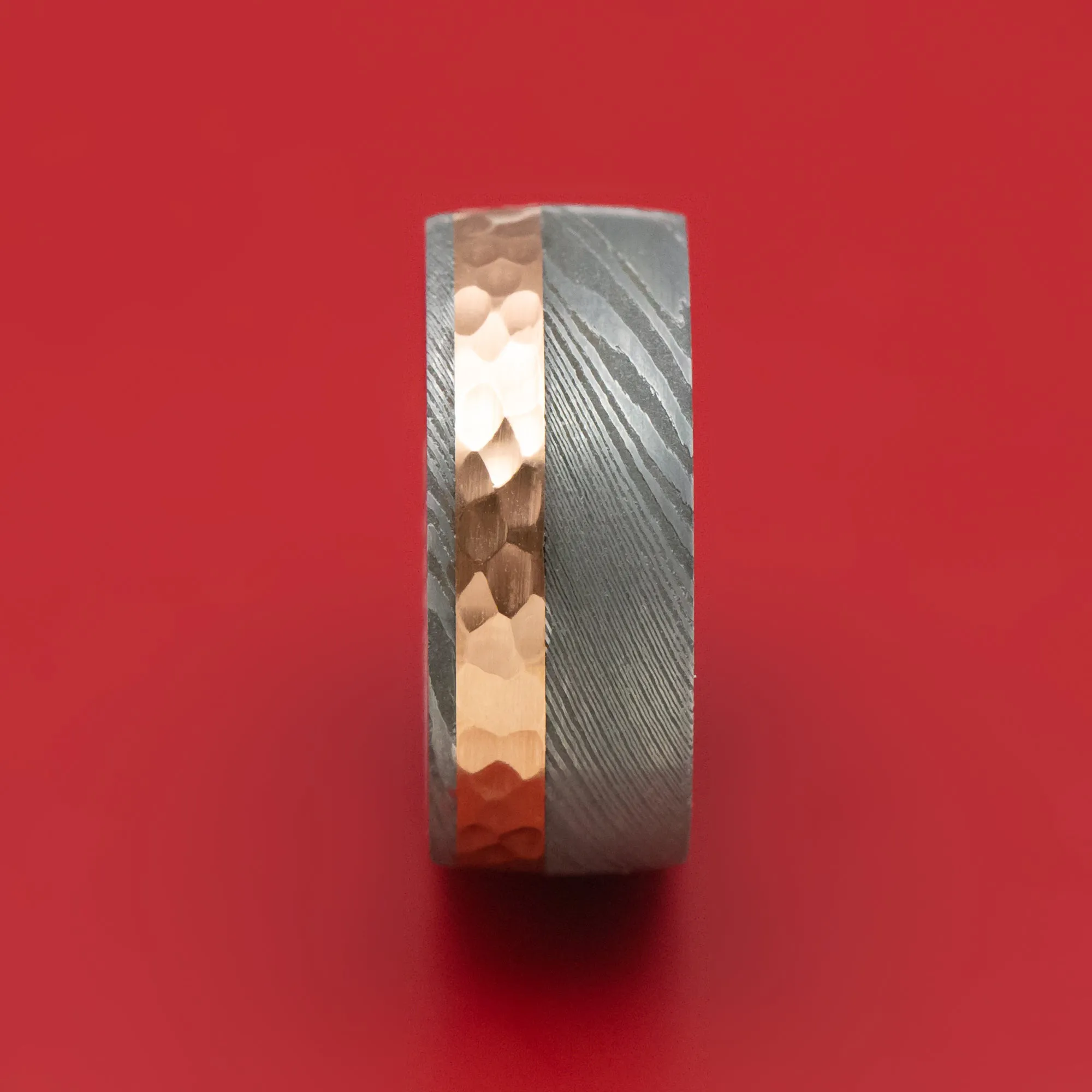 Damascus Steel Ring And 14k Gold Wedding Band Genuine Craftsmanship Custom Made