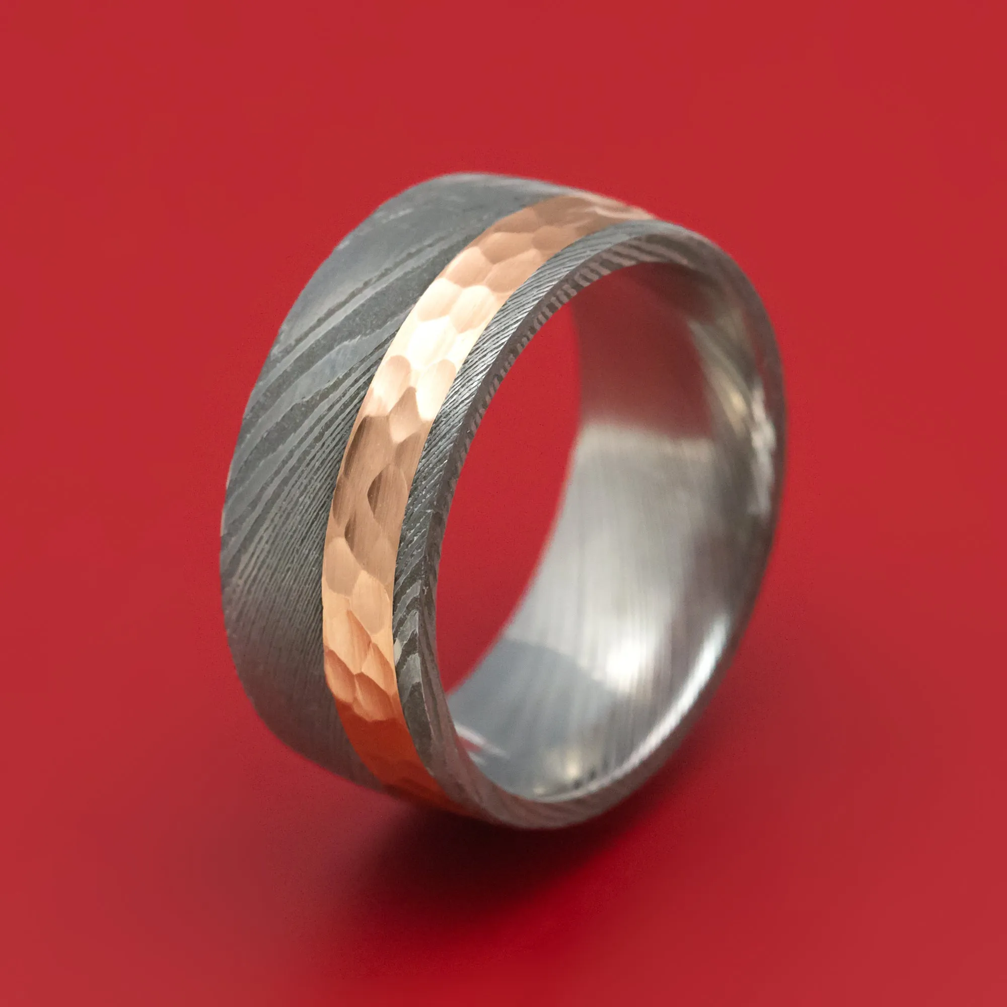 Damascus Steel Ring And 14k Gold Wedding Band Genuine Craftsmanship Custom Made