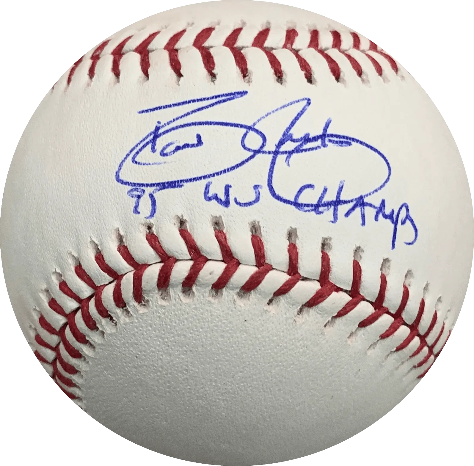 David Justice Autographed Rawlings Official Baseball (PSA) w/ Rare W.S. Champs Inscription