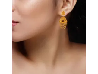 Distinctively Designed 22k Gold Earrings In Meenakari Style