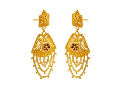 Distinctively Designed 22k Gold Earrings In Meenakari Style