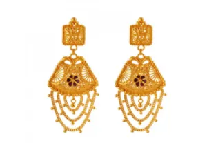 Distinctively Designed 22k Gold Earrings In Meenakari Style