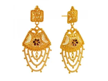 Distinctively Designed 22k Gold Earrings In Meenakari Style