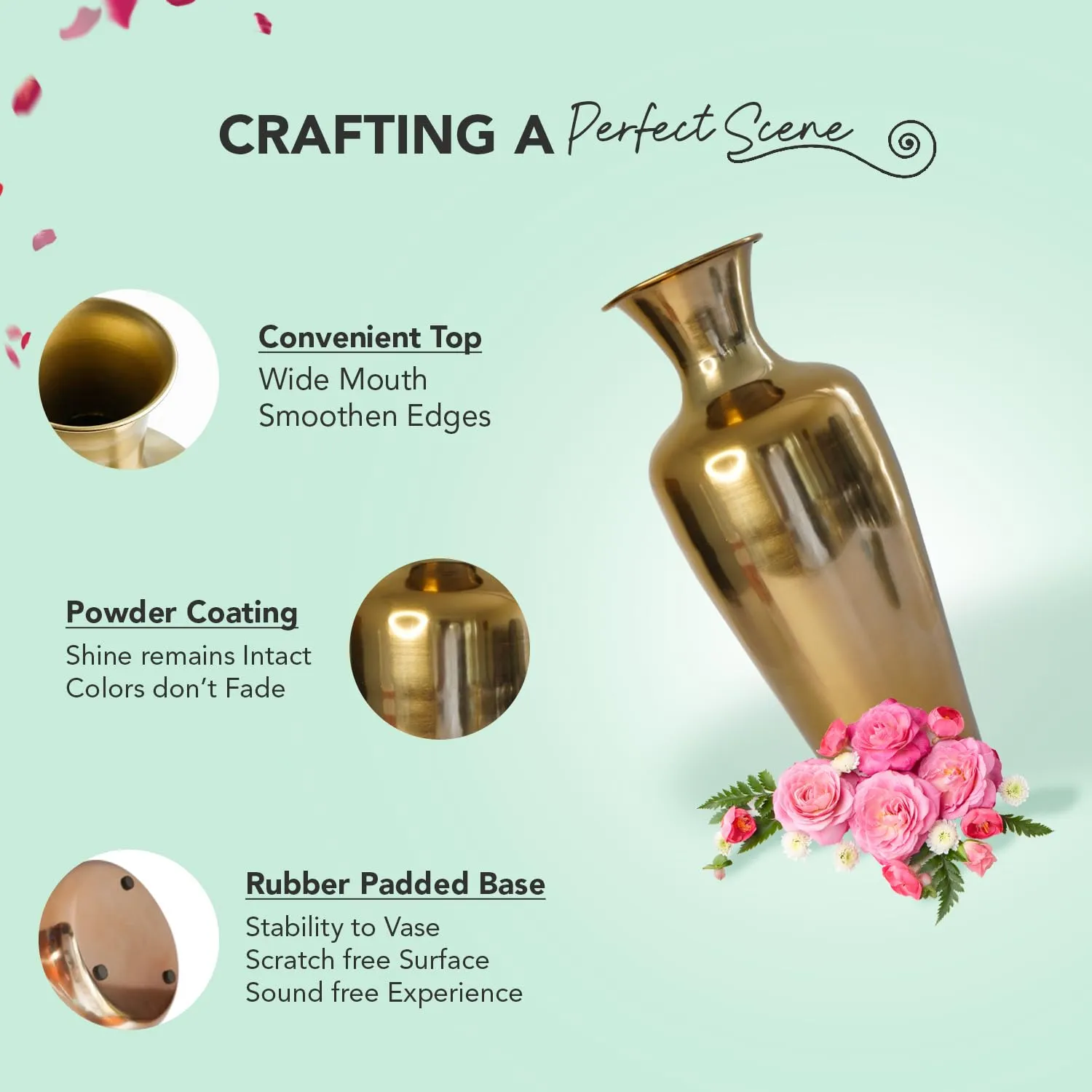 Ekhasa Unbreakable Big Metallic Copper Flower Vase for Home Decor | Aesthetic Tall Flower Vase Gift for Wedding, Housewarming, Parties, Gatherings | Decorative Metal Vase for Living Room, Office