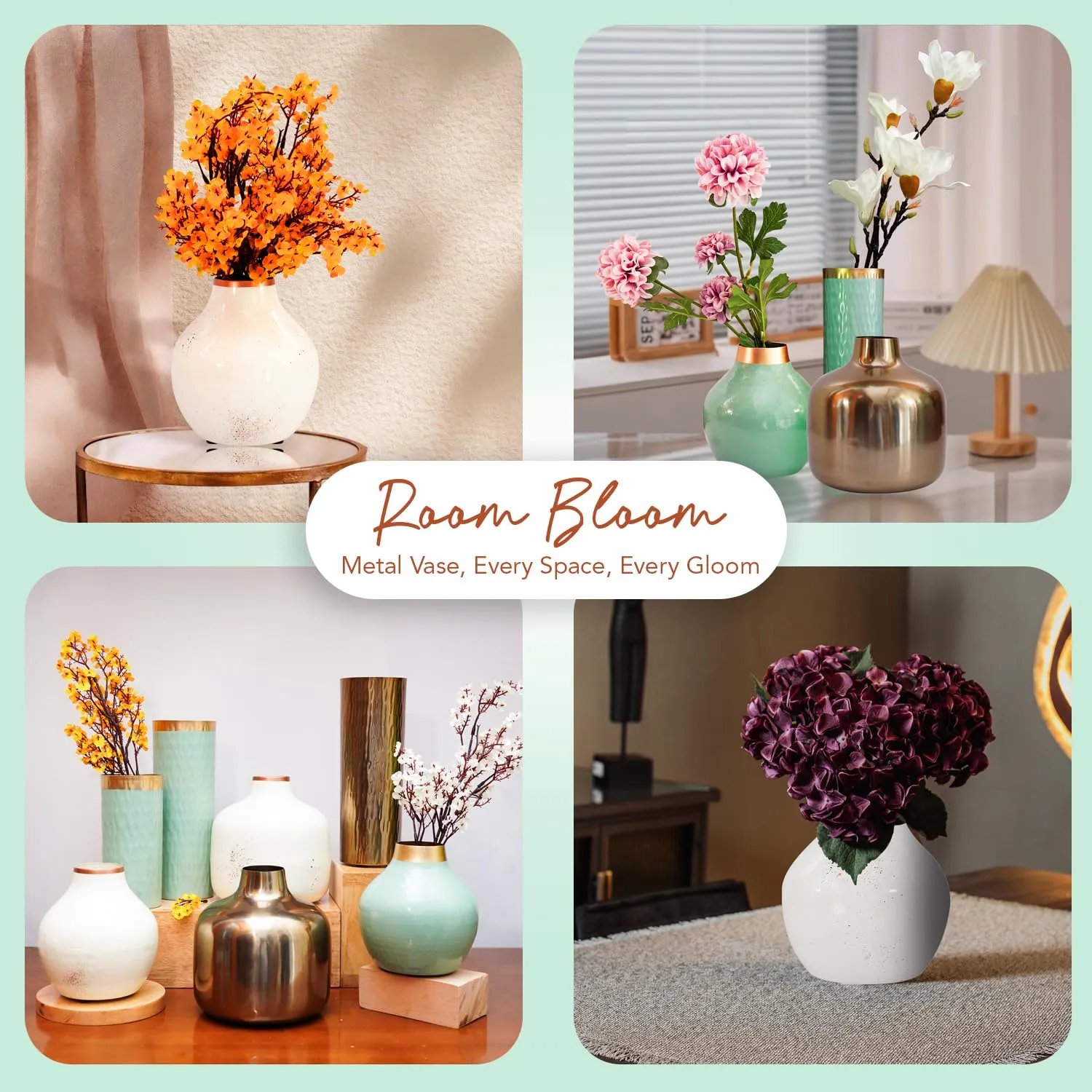 Ekhasa Unbreakable Big Metallic Copper Flower Vase for Home Decor | Aesthetic Tall Flower Vase Gift for Wedding, Housewarming, Parties, Gatherings | Decorative Metal Vase for Living Room, Office