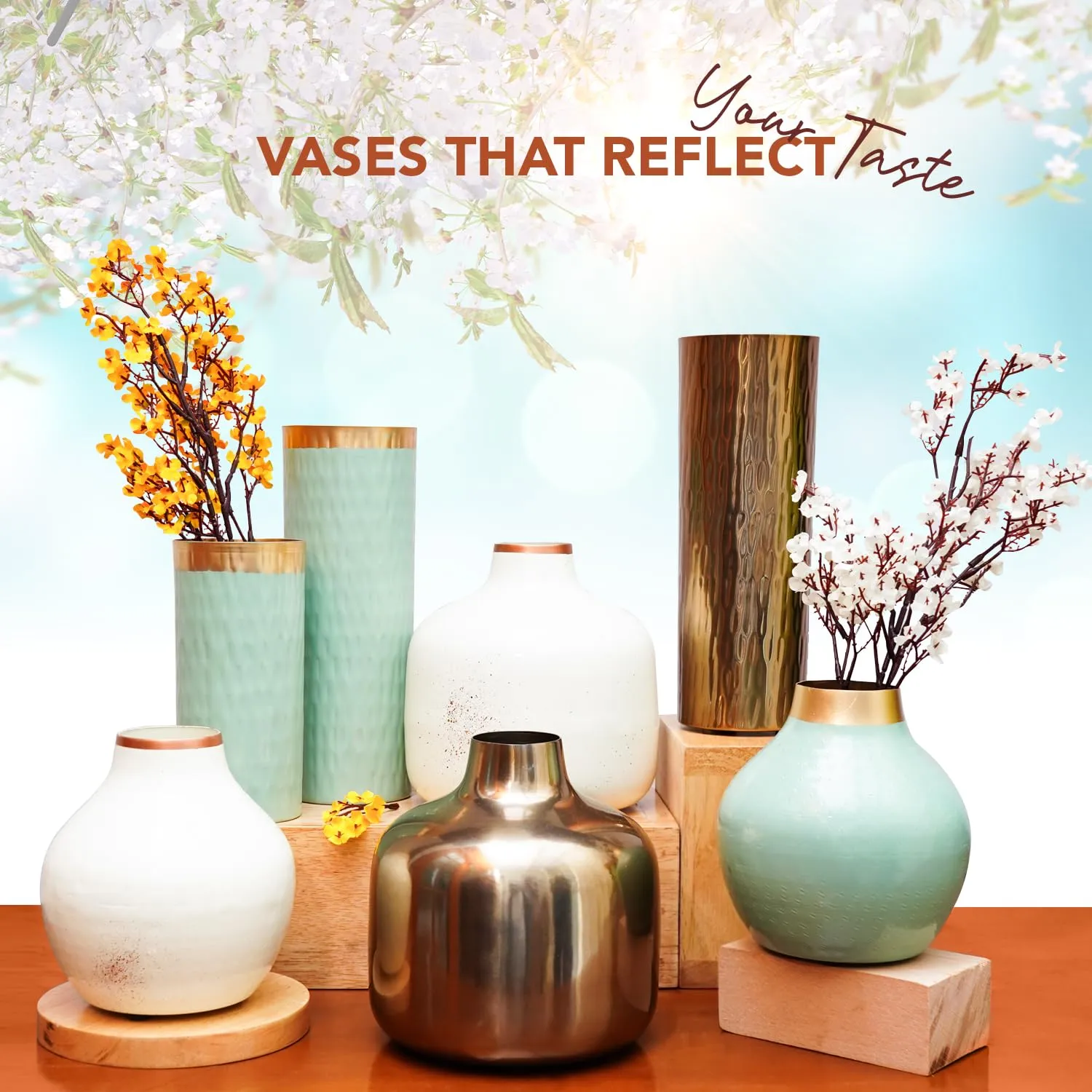 Ekhasa Unbreakable Big Metallic Copper Flower Vase for Home Decor | Aesthetic Tall Flower Vase Gift for Wedding, Housewarming, Parties, Gatherings | Decorative Metal Vase for Living Room, Office