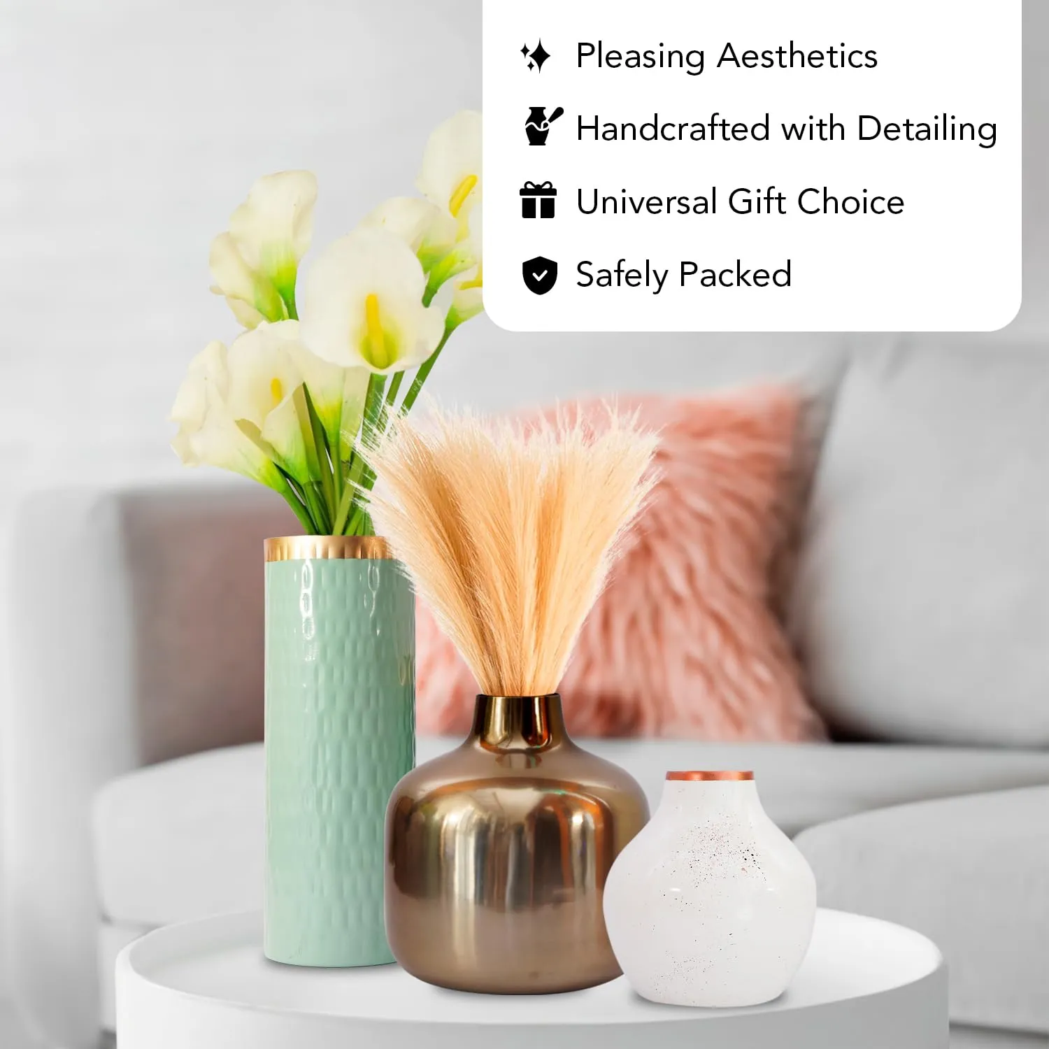 Ekhasa Unbreakable Big Metallic Copper Flower Vase for Home Decor | Aesthetic Tall Flower Vase Gift for Wedding, Housewarming, Parties, Gatherings | Decorative Metal Vase for Living Room, Office