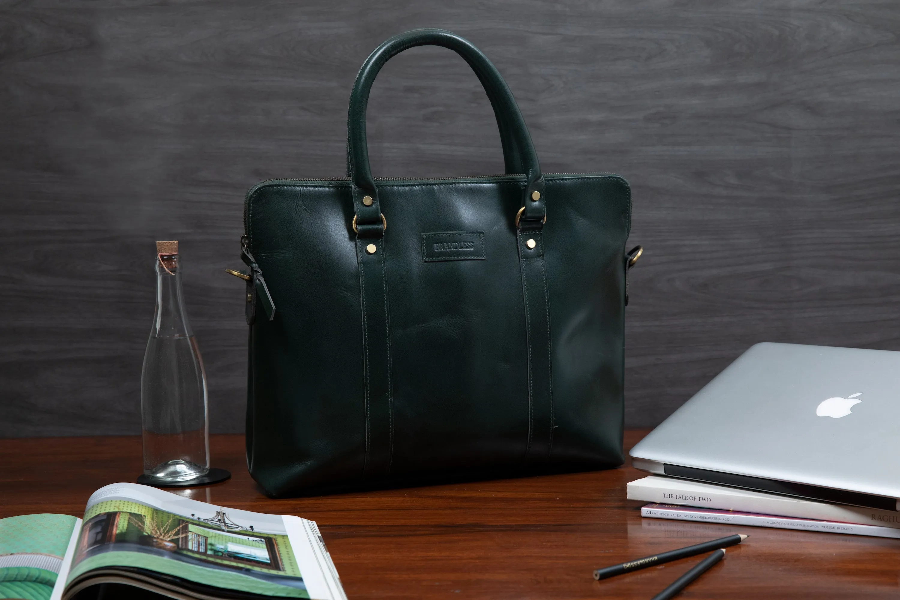 Elemental Laptop Bag- Dark Green Leather