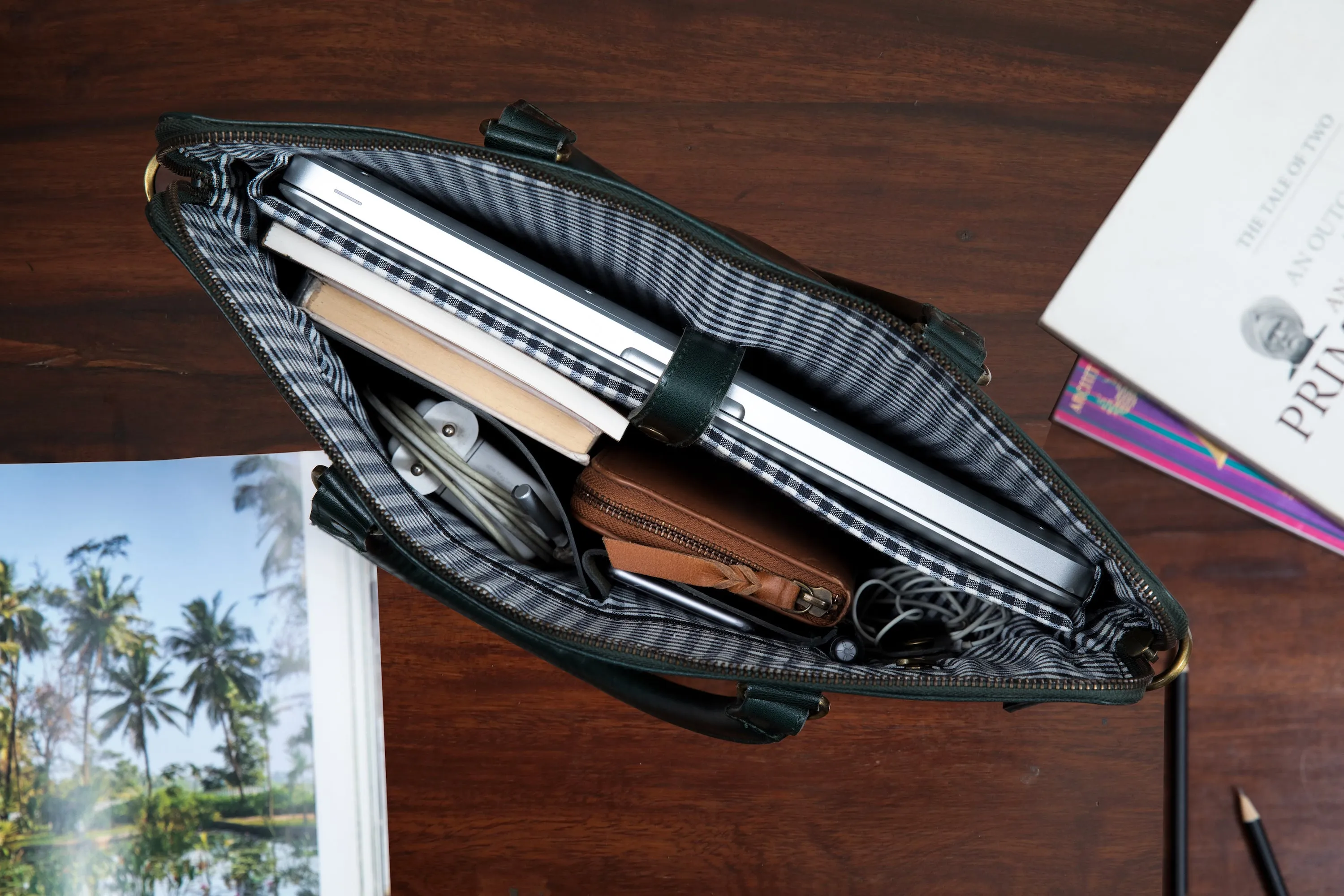 Elemental Laptop Bag- Dark Green Leather