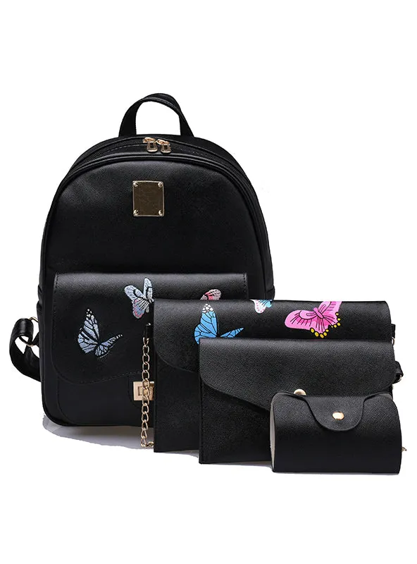 Embroidery Butterfly Backpack Women 4 Pcs/Set